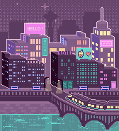 a pixel art of a city at night